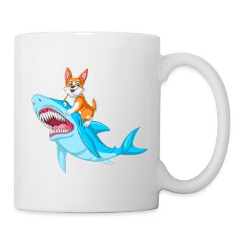 Corgi Riding Shark Funny Animal Shirt - Mug - white - Right