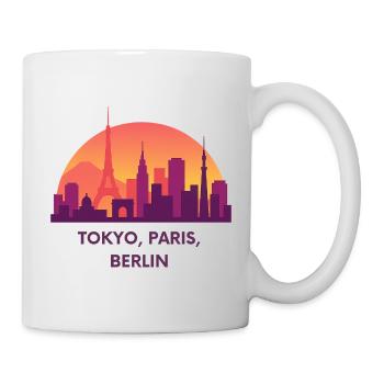 Skyline Trio Tokio Paris Berlin im Sonnenuntergang - Tasse - Weiß - Rechts