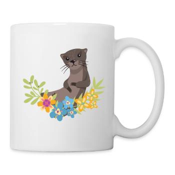 Sea Otter Cartoon Flower Floral - Mug - white - Right