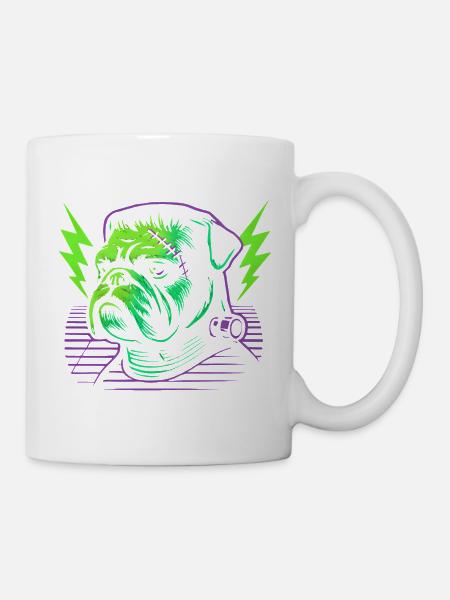 Bulldogge Neon Nähstich - Tasse - Weiß