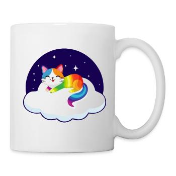 Motley cat floats on cloud (night) - Mug - white - Right