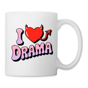 I Love Drama. Funny Devil Heart Vintage 70s Style - Mug - white - Right