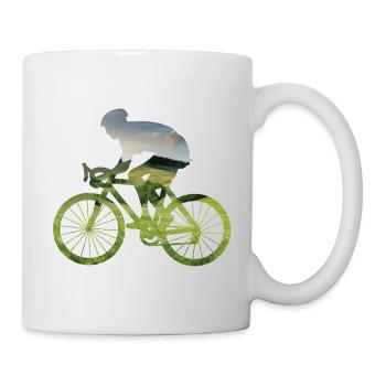Nature silhouette cyclist in the countryside - Mug - white - Right