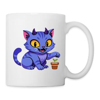 Blauer Katzenkobold mit Pflanze - Tasse - Weiß - Rechts