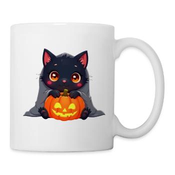 Chat d’Halloween avec citrouille d’Halloween - Mug blanc - blanc - Droite