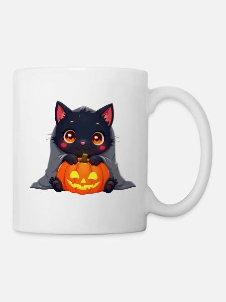 Halloween Cat with Halloween Pumpkin - Tasse - Weiß
