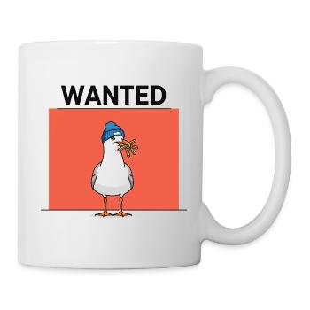 Illustration d'une mouette avec des frites et un bonnet - Mug blanc - blanc - Droite