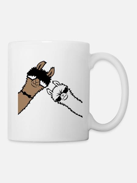 2 Coole Lamas Sonnenbrillen Lustige Nerd Freunde - Tasse - Weiß
