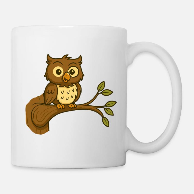 Cute Forest Owl on Branch - Mug - white