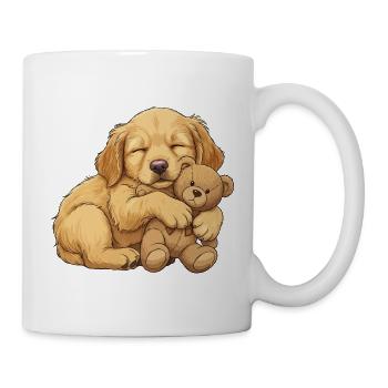 Golden Retriever puppy with teddy bear - Mug - white - Right