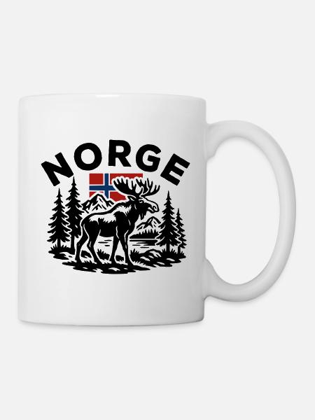 Paysage forestier norvégien avec élan et drapeau - Mug blanc - blanc