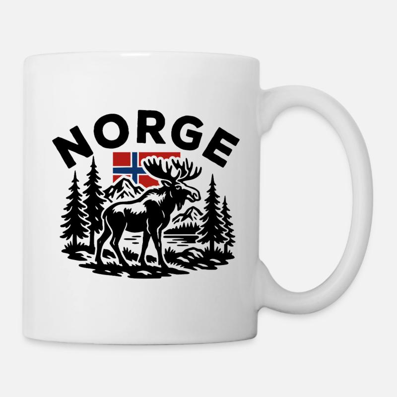 Paysage forestier norvégien avec élan et drapeau - Mug blanc - blanc