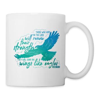 Isaiah 40 31 - soar on wings like eagles Lettering - Mug - white - Right