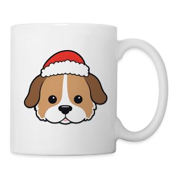 Visage de chien de Noël avec chapeau de Père Noël - Mug blanc - blanc - Droite