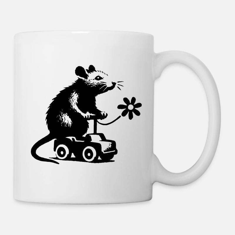 Rat jouant avec une voiture jouet - Mug blanc - blanc