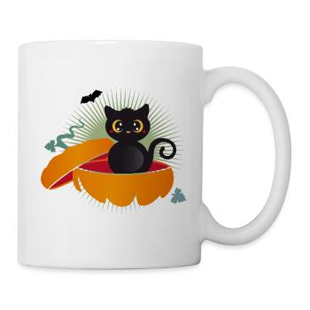 Halloween-Katze im Kürbis:Süßer Gruselspaß - Tasse - Weiß - Rechts