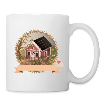 Small red house in the garden in oil painting style - Mug - white - Right