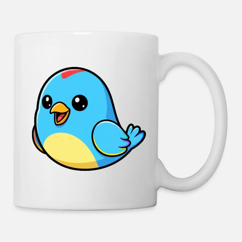 Joyeux oiseau bleu dessin animé - Mug blanc - blanc