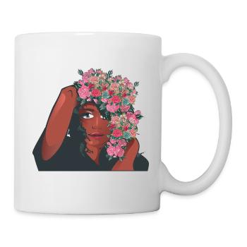 Rose Fleurs Afro Cheveux Noir Femme Cancer du sein - Mug blanc - blanc - Droite