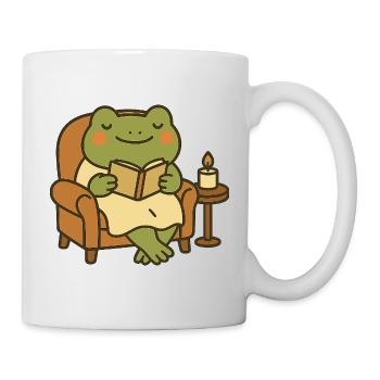 Lesender Frosch im Sessel – Cozy Evening - Tasse - Weiß - Rechts