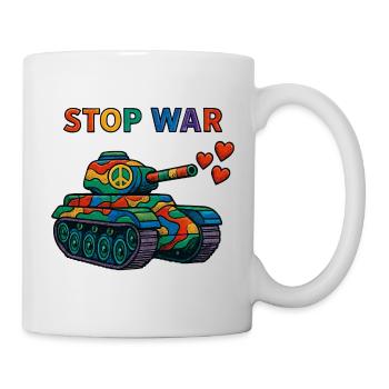 Regenbogen Panzer mit Peace-Zeichen – STOP WAR - Tasse - Weiß - Rechts