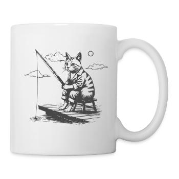 Nächtlicher Katzenangler - Tasse - Weiß - Rechts