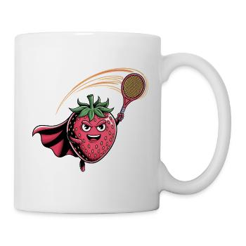 Erdbeere Superheld Tennis Smash mit Schläger - Tasse - Weiß - Rechts