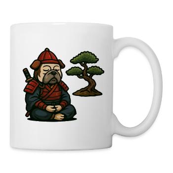 Bulldogge Samurai meditiert mit Bonsai Baum - Tasse - Weiß - Rechts