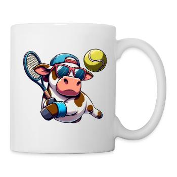 Coole Tennis Kuh Mit Schläger Und Ball - Tasse - Weiß - Rechts