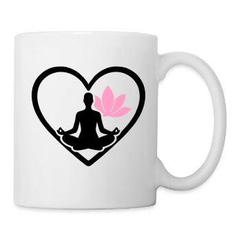 Damen Yoga Herz Silhouette Lotus Wellness - Tasse - Weiß - Rechts