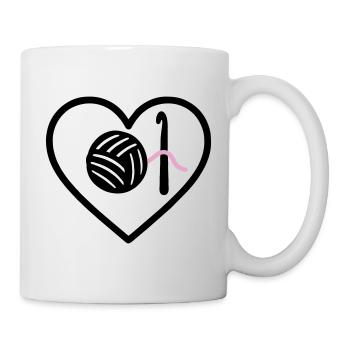 Crochet Knitting Heart Yarn Pink Handmade Woman - Mug - white - Right