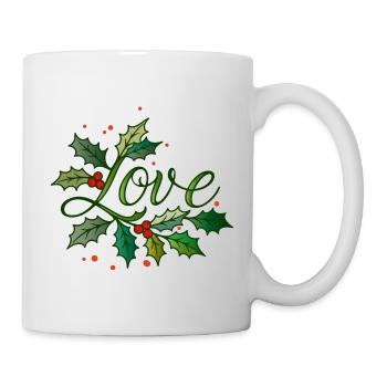 Love Schriftzug mit weihnachtlicher Stechpalme - Tasse - Weiß - Rechts