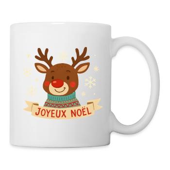 Renne Noël au visage souriant - Mug blanc - blanc - Droite