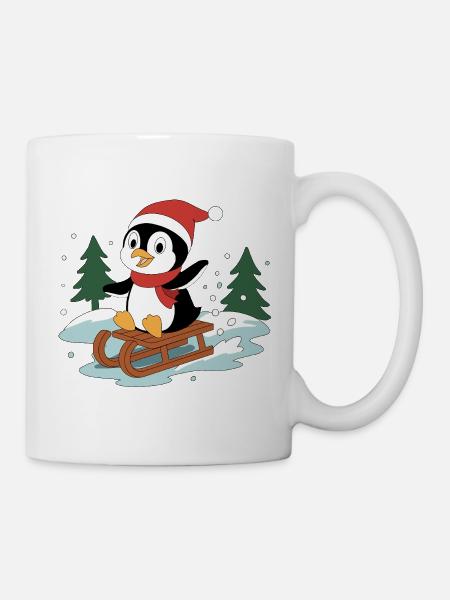 Penguin Pino on a sled - Mug - white