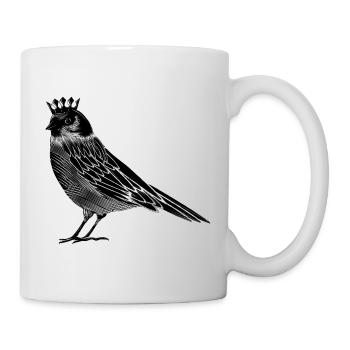 Vogel mit Krone – elegantes Line Art Motiv - Tasse - Weiß - Rechts