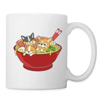 Cute Three Corgi Dogs Ramen Noodles Japanese Food - Mug - white - Right