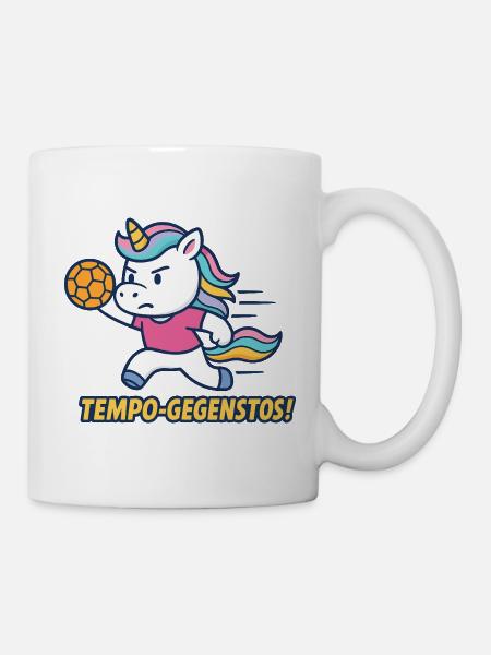 Einhorn Handball Tempo, lustiges Motiv, Geschenk - Tasse - Weiß