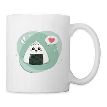 Kawaii onigiri with speech bubble with heart in green - Mug - white - Right