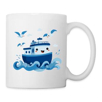 Fröhliches Blaues Boot auf See - Tasse - Weiß - Rechts