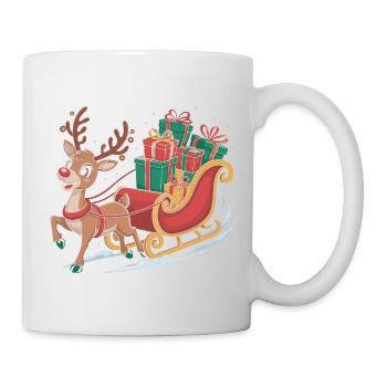 Rentier im Schlitten mit Geschenken - Tasse - Weiß - Rechts