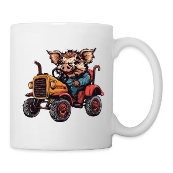 Pig Tractor Farmer Wild Boar - Mug - white - Right