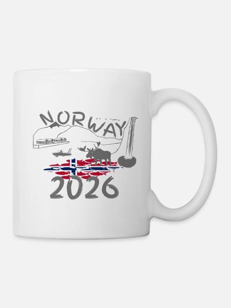 Norwegen 2026 Hering mit Bergen und Elch Angeln - Tasse - Weiß