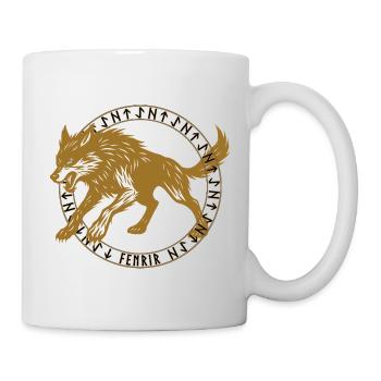 Golden Fenrir in the Viking Rune Circle - Mug - white - Right