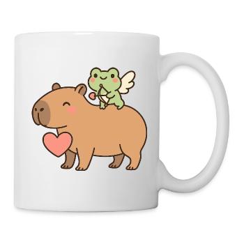 Capybara & Amor-Frosch – Süßes Valentinsmotiv - Tasse - Weiß - Rechts