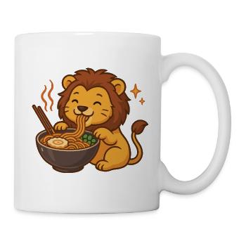 Lion kawaii aux nouilles et nouilles - Mug blanc - blanc - Droite