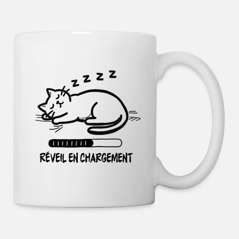 Chat endormi, réveil en chargement - Mug blanc - blanc