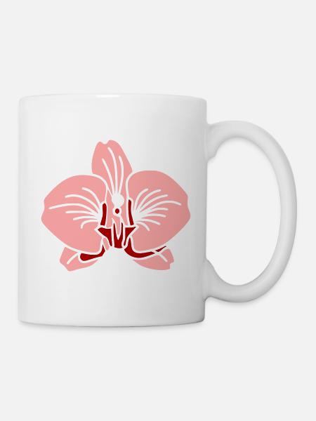 Pinke Orchidee Linienkunst - Tasse - Weiß
