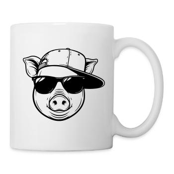 Cool pig with cap and sunglasses - Mug - white - Right