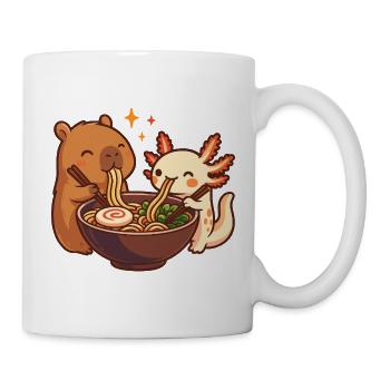 Capybara mit Axolotl isst Nudeln Ramen kawaii - Tasse - Weiß - Rechts