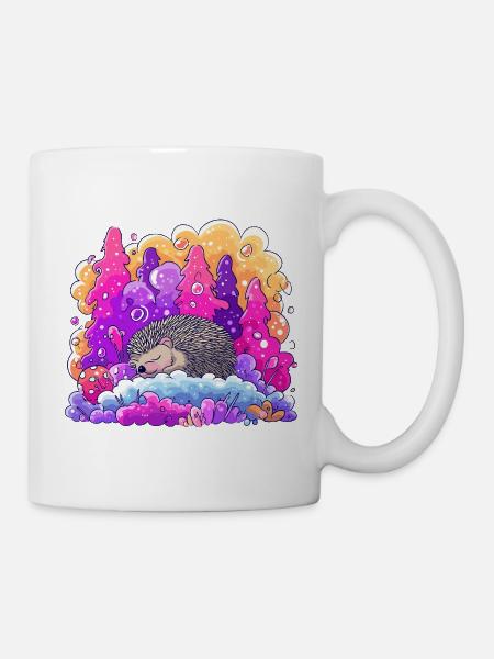 Schlafender Igel im Neonwald - Tasse - Weiß